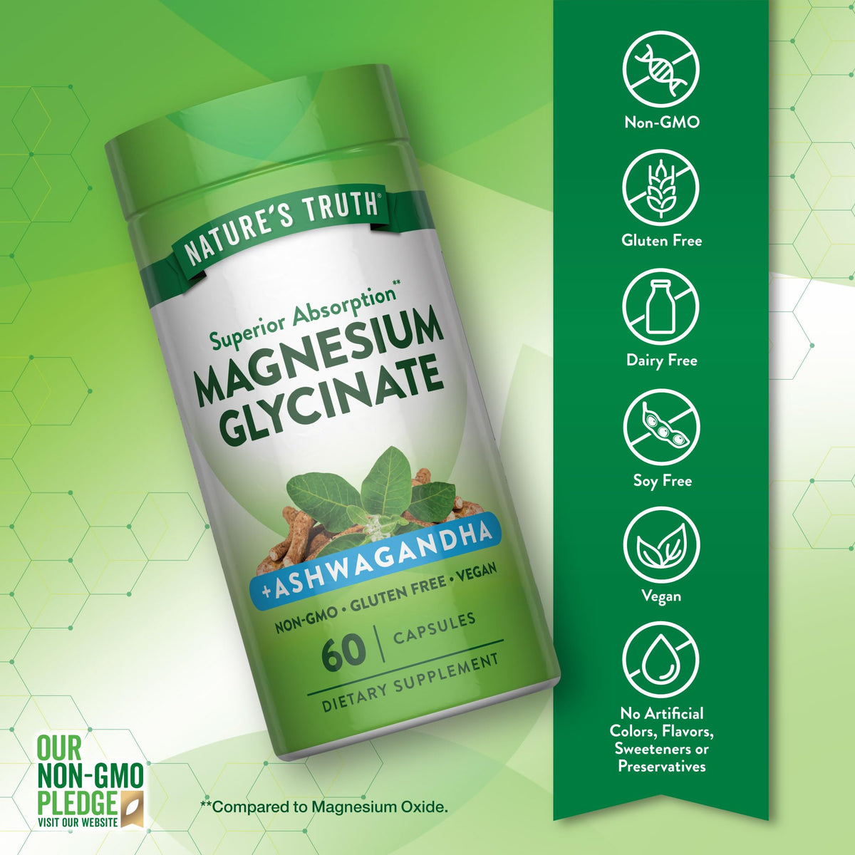 Nature's Truth Magnésium Glycinate 150 mg avec Ashwagandha - Capsules végétaliennes