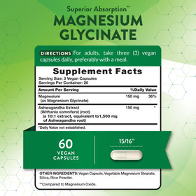 Nature's Truth Magnésium Glycinate 150 mg avec Ashwagandha - Détails des ingrédients