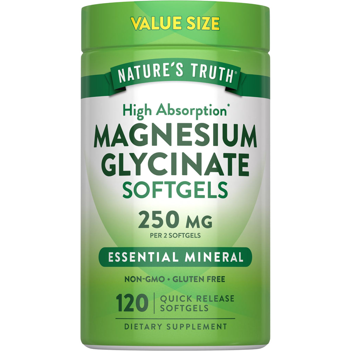Nature's Truth Magnésium Glycinate 250mg bouteille de 120 gélules molles