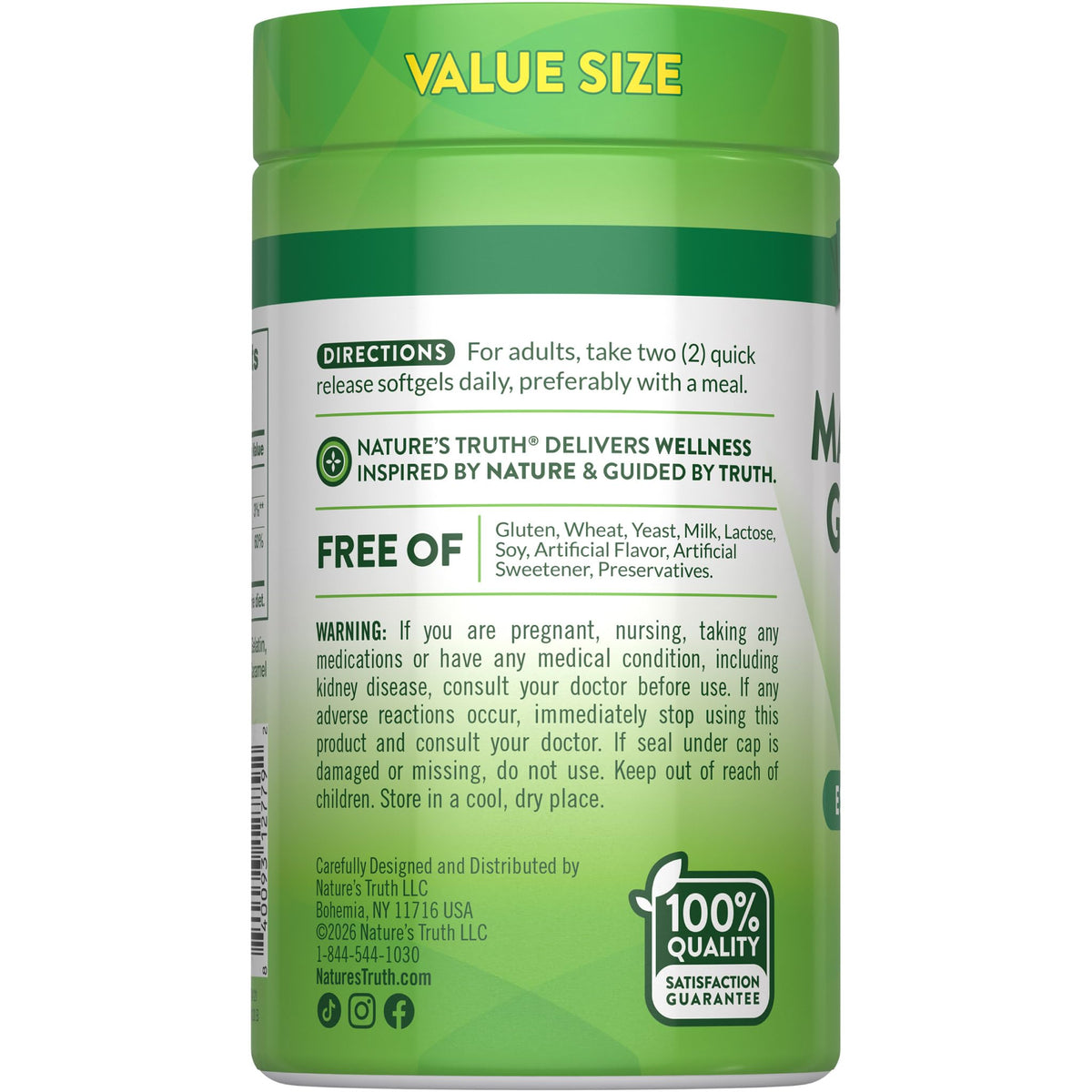Nature's Truth Magnésium Glycinate 250mg gélules dans un verre