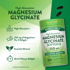 Nature's Truth Magnésium Glycinate 250mg gélules ouvertes avec une gélule à côté