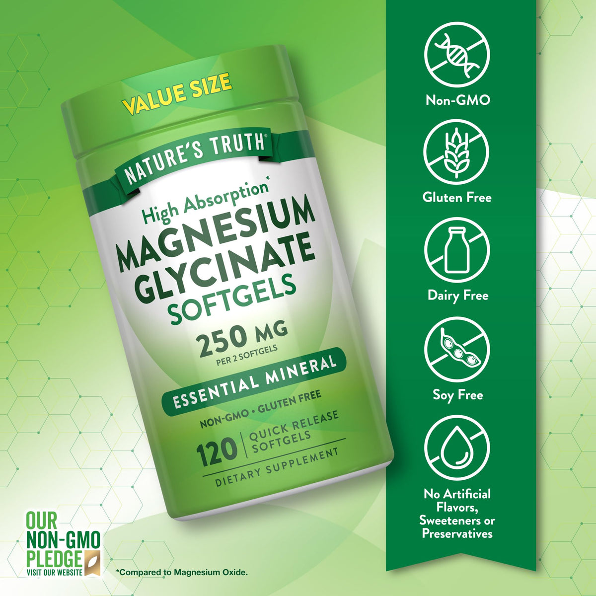 Nature's Truth Magnésium Glycinate 250mg gélules sur une surface blanche