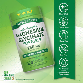 Nature's Truth Magnésium Glycinate 250mg gélules sur une surface blanche