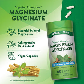 Nature's Truth Magnésium Glycinate avec Ashwagandha sur fond blanc