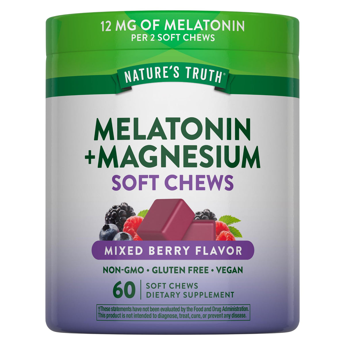 Nature's Truth Melatonin et Magnésium Bonbons à Mâcher 60 unités vue de face