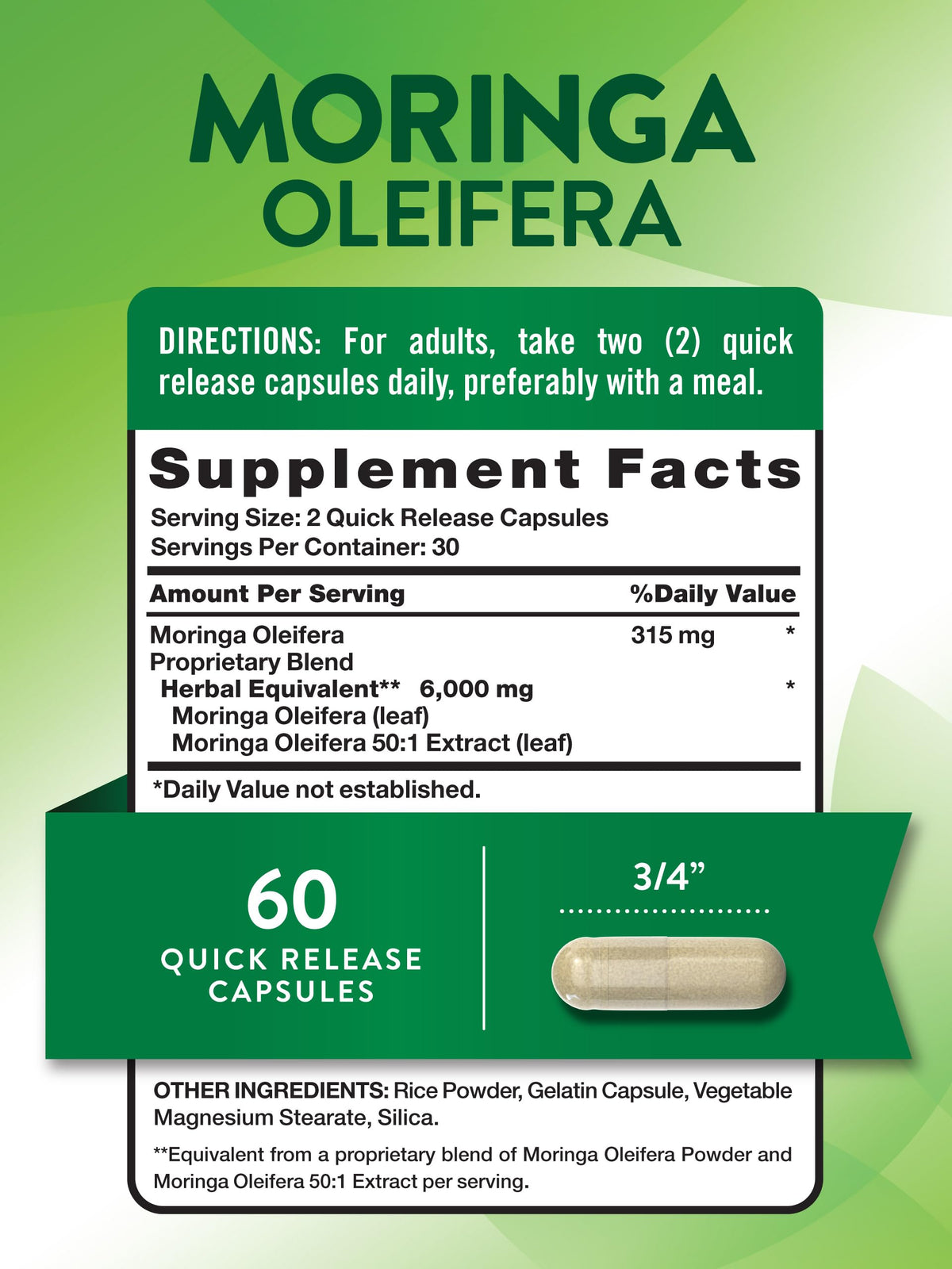 Nature's Truth Moringa Oleifera capsule bottle side view