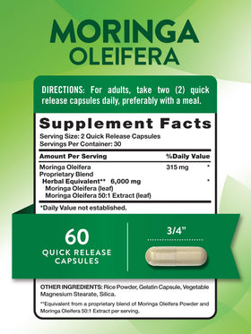 Nature's Truth Moringa Oleifera capsule bottle side view