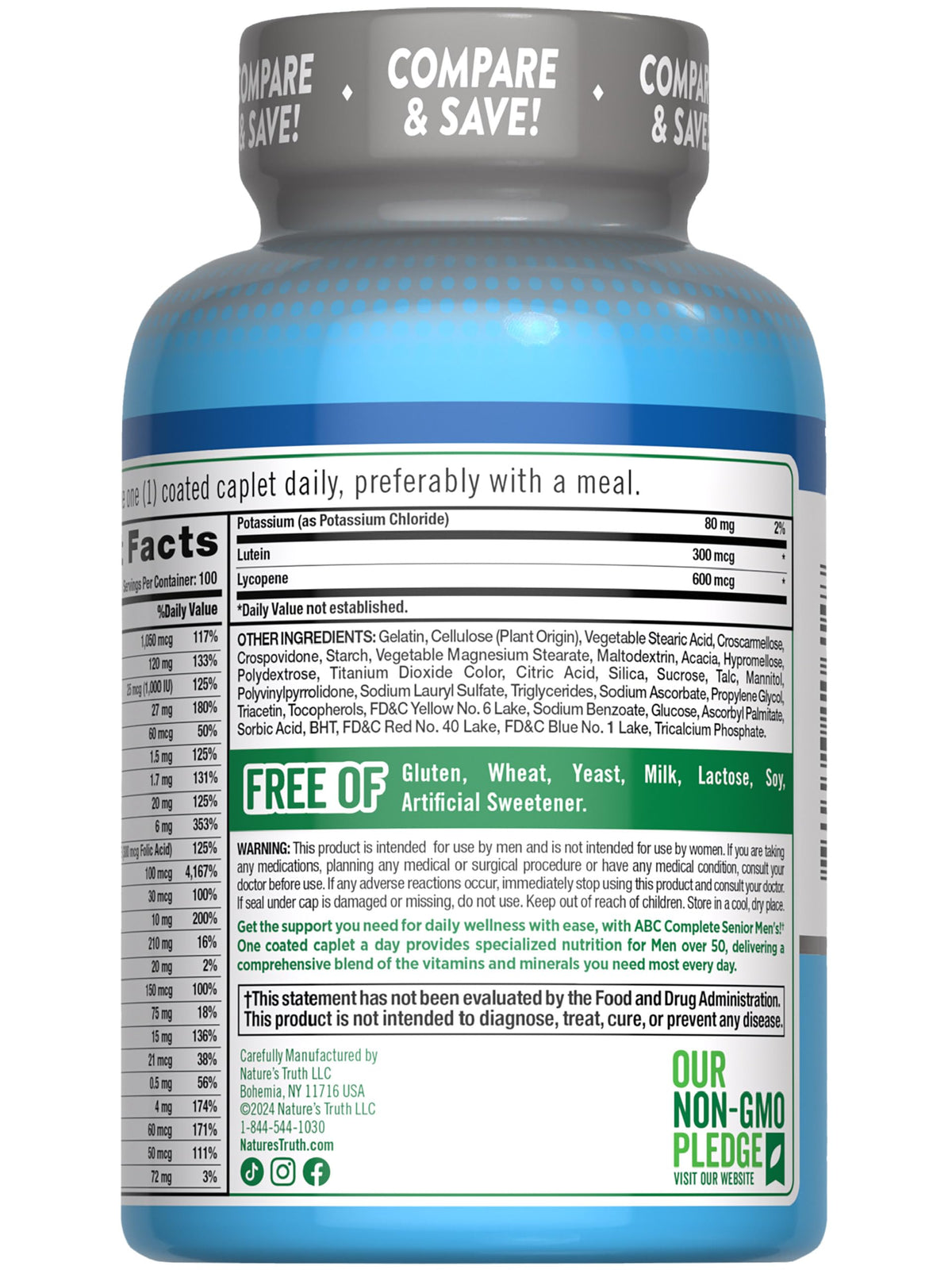 Nature's Truth Multivitamine pour Hommes 50+, présentation sur une table