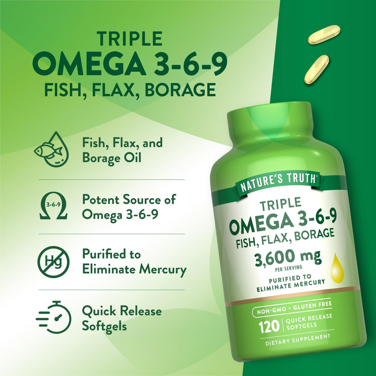 Nature's Truth Omega 3-6-9 gélules avec des ingrédients naturels
