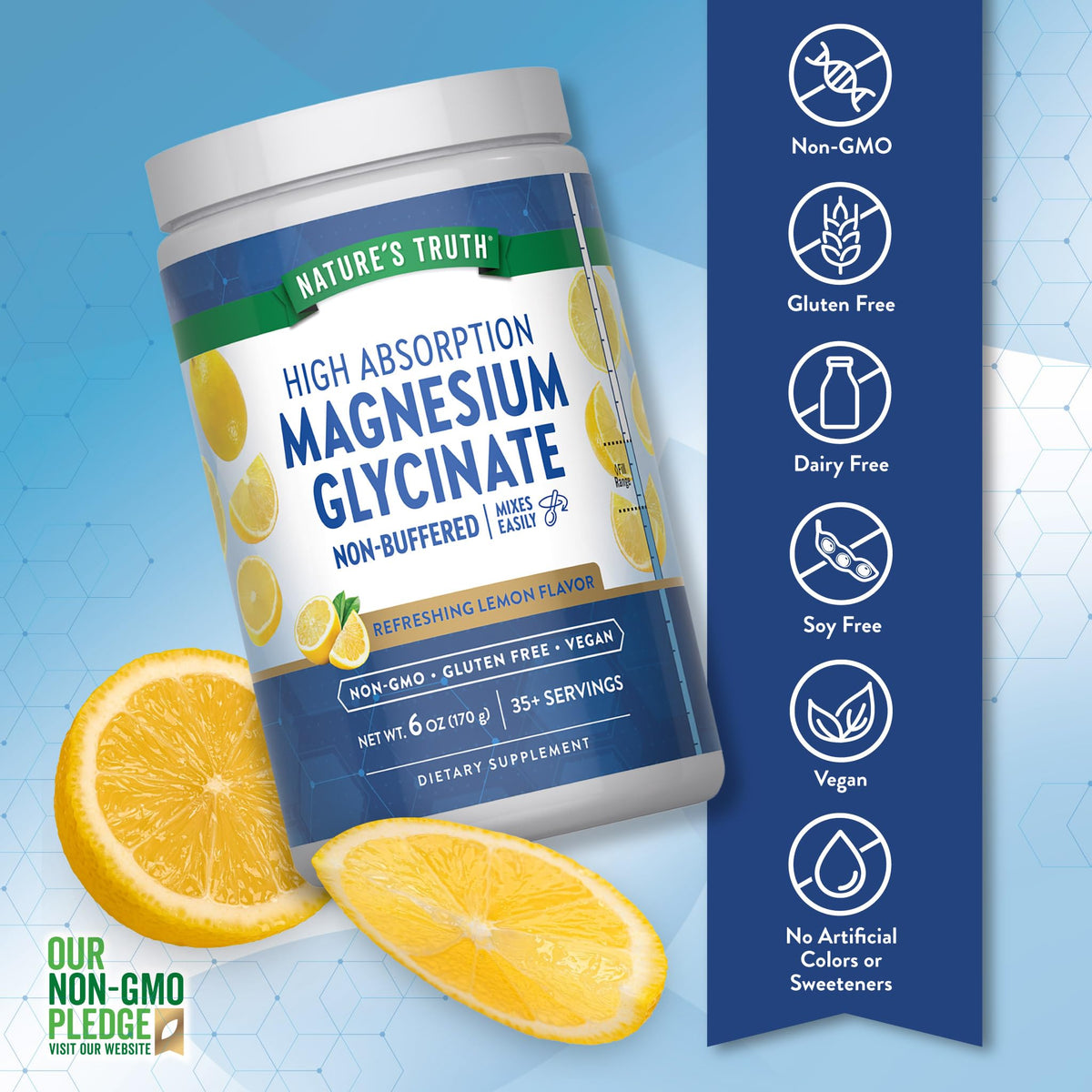 Nature's Truth Poudre de Magnésium Glycinate 250 mg, emballage ouvert