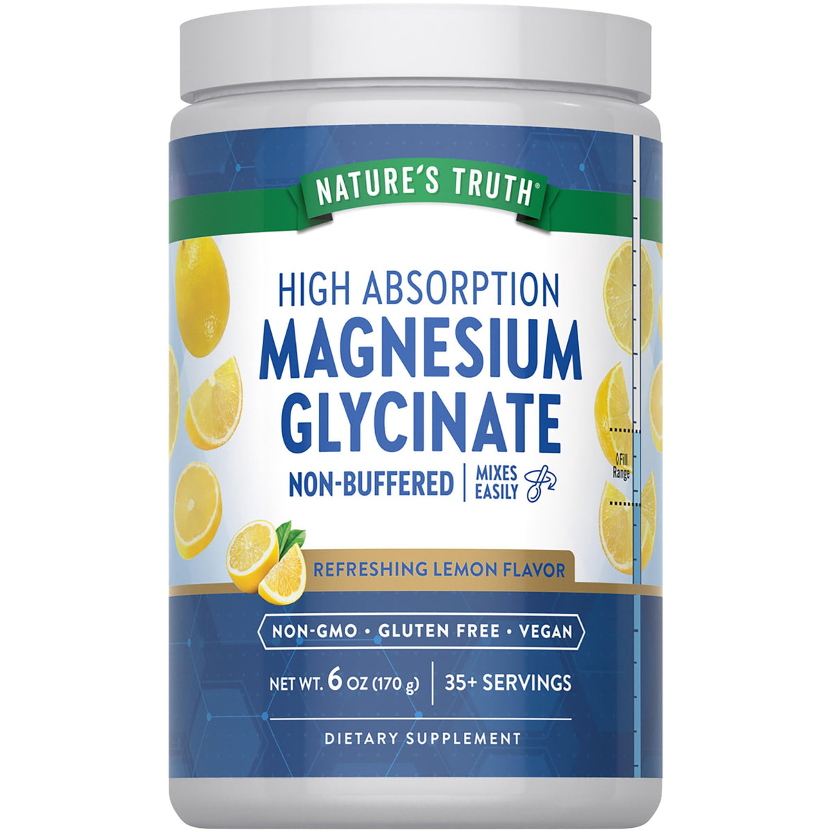 Nature's Truth Poudre de Magnésium Glycinate 250 mg, goût citron, vue avant