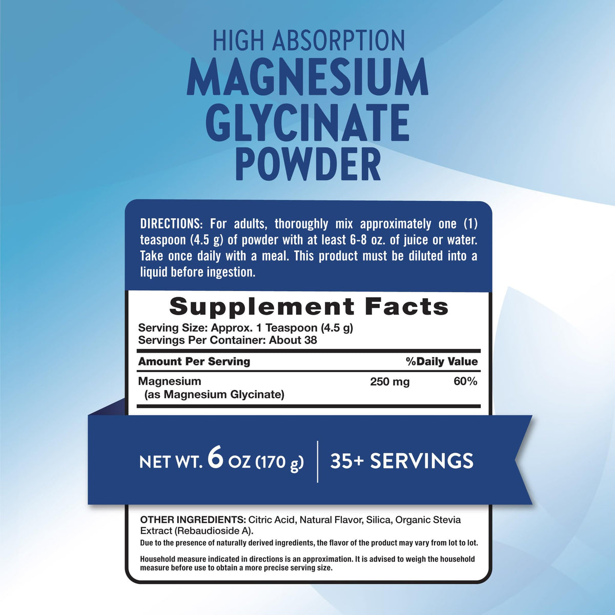 Nature's Truth Poudre de Magnésium Glycinate 250 mg, vue de dos