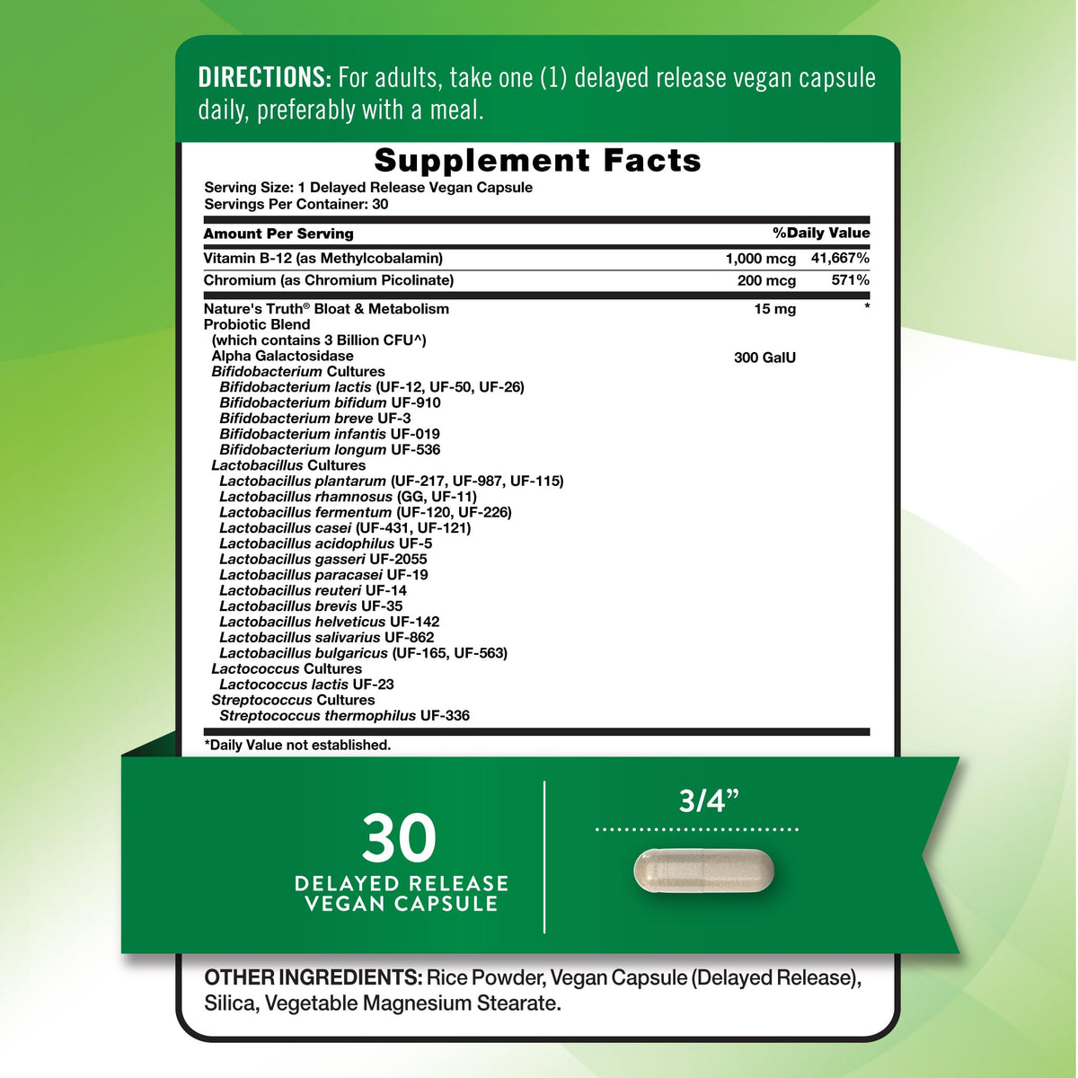 Nature's Truth Probiotique 27 Souches 41g vue arrière