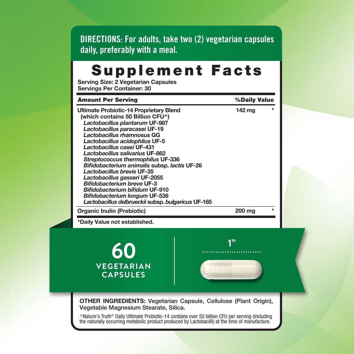 Nature's Truth Probiotique 50 Milliards CFU vue arrière