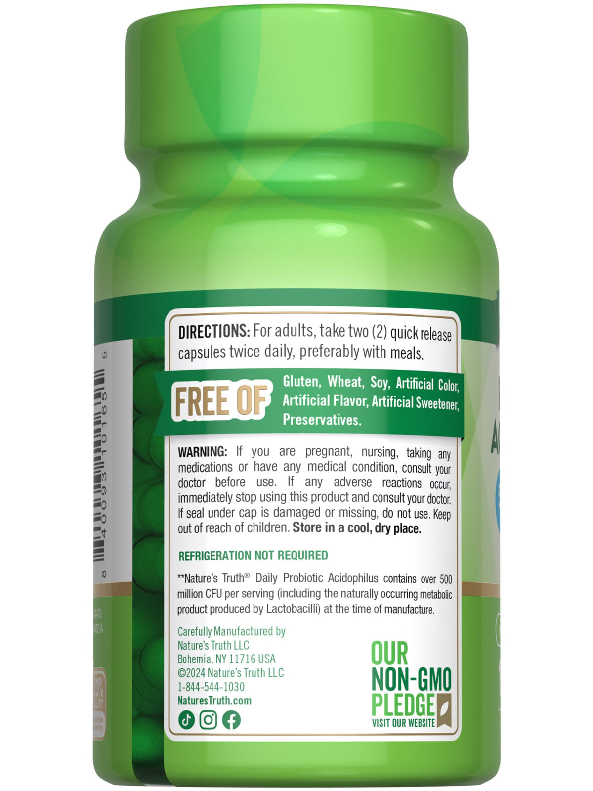 Nature's Truth Probiotiques 500 Millions CFU, emballage avec logo visible
