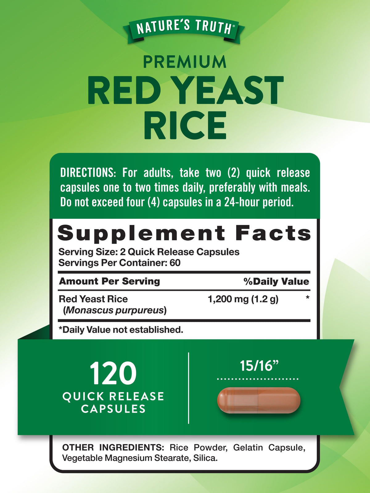 Nature's Truth Riz Rouge 1200 mg capsules vue de haut