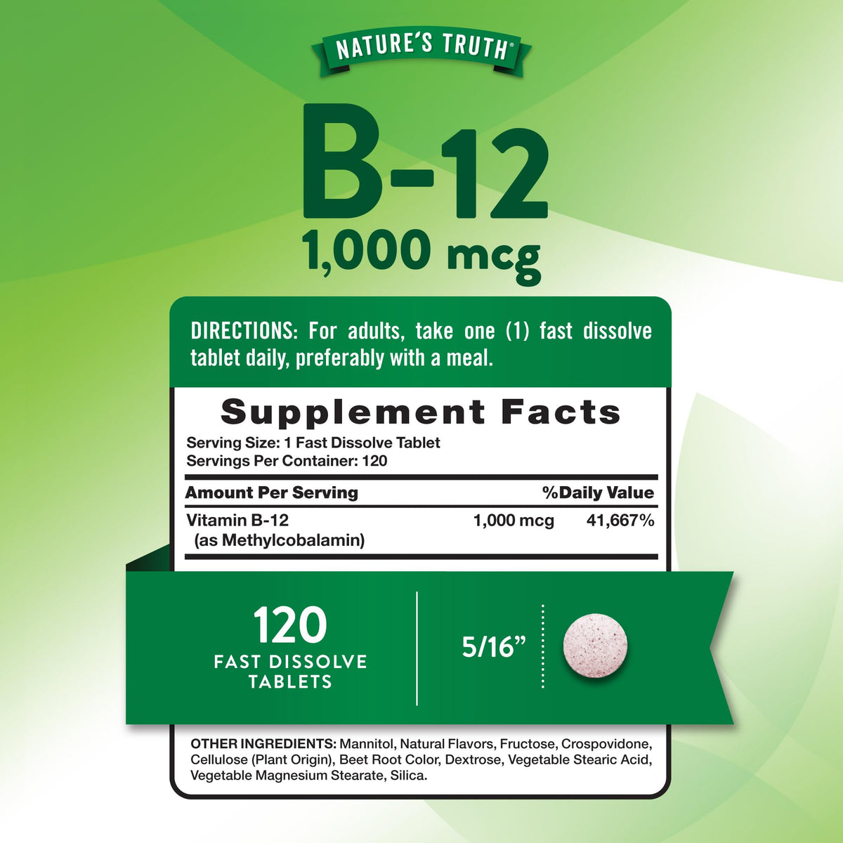 Nature's Truth Vitamine B12 1000 mcg comprimés arrière