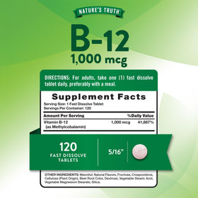 Nature's Truth Vitamine B12 1000 mcg comprimés arrière