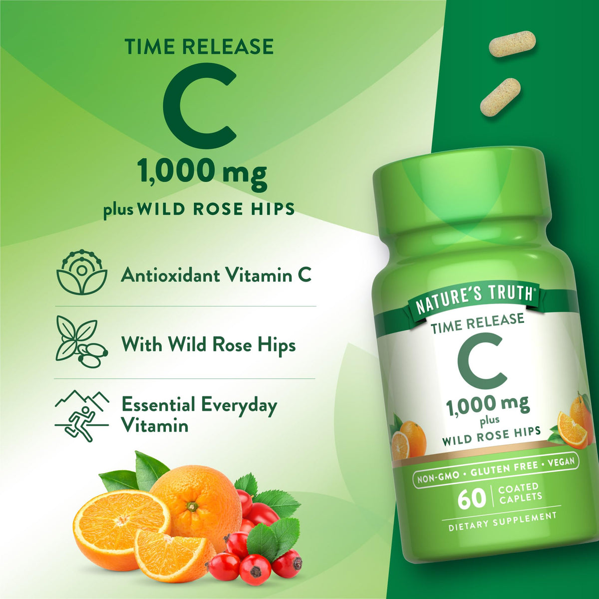 Nature's Truth Vitamine C 1000mg, comprimés enrobés dans une main