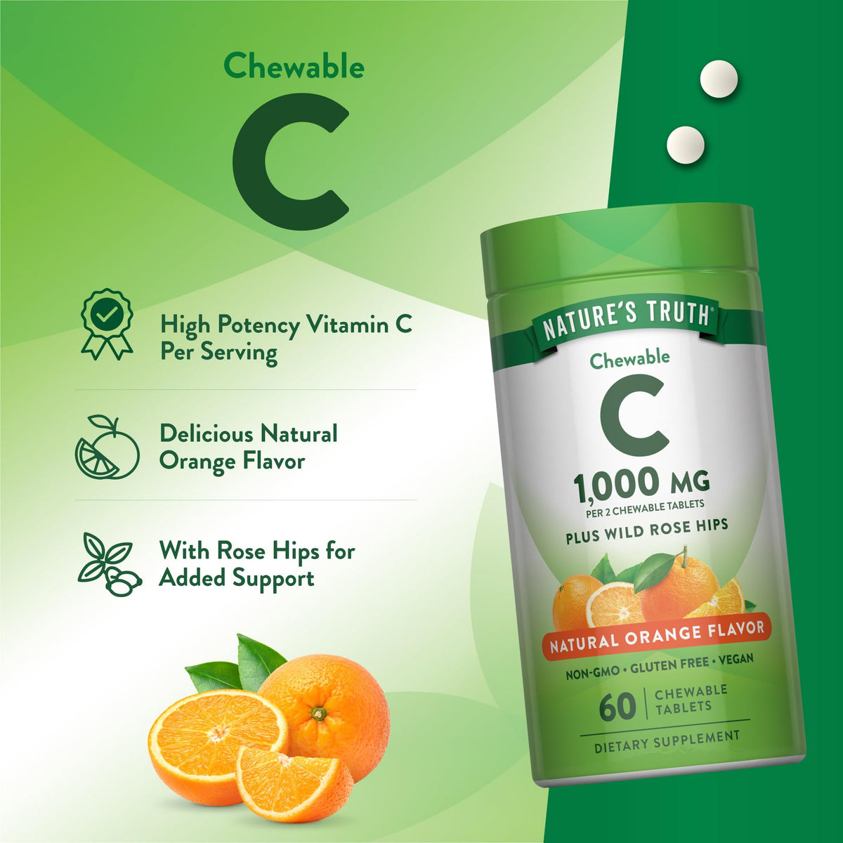 Nature's Truth Vitamine C Mâchable 1000 mg ingrédients sur l'emballage