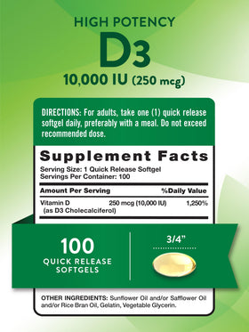 Nature's Truth Vitamine D3 10 000 UI gélules, vue arrière