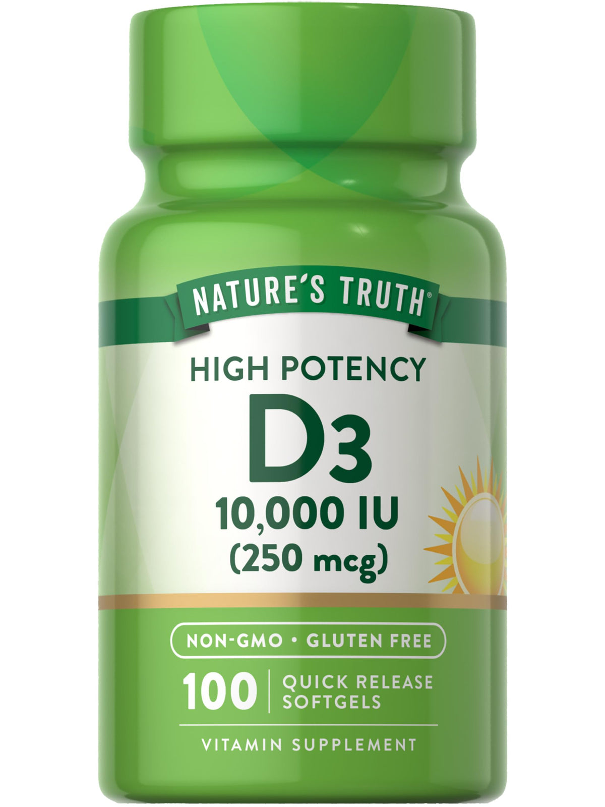 Nature's Truth Vitamine D3 10 000 UI gélules, vue de face