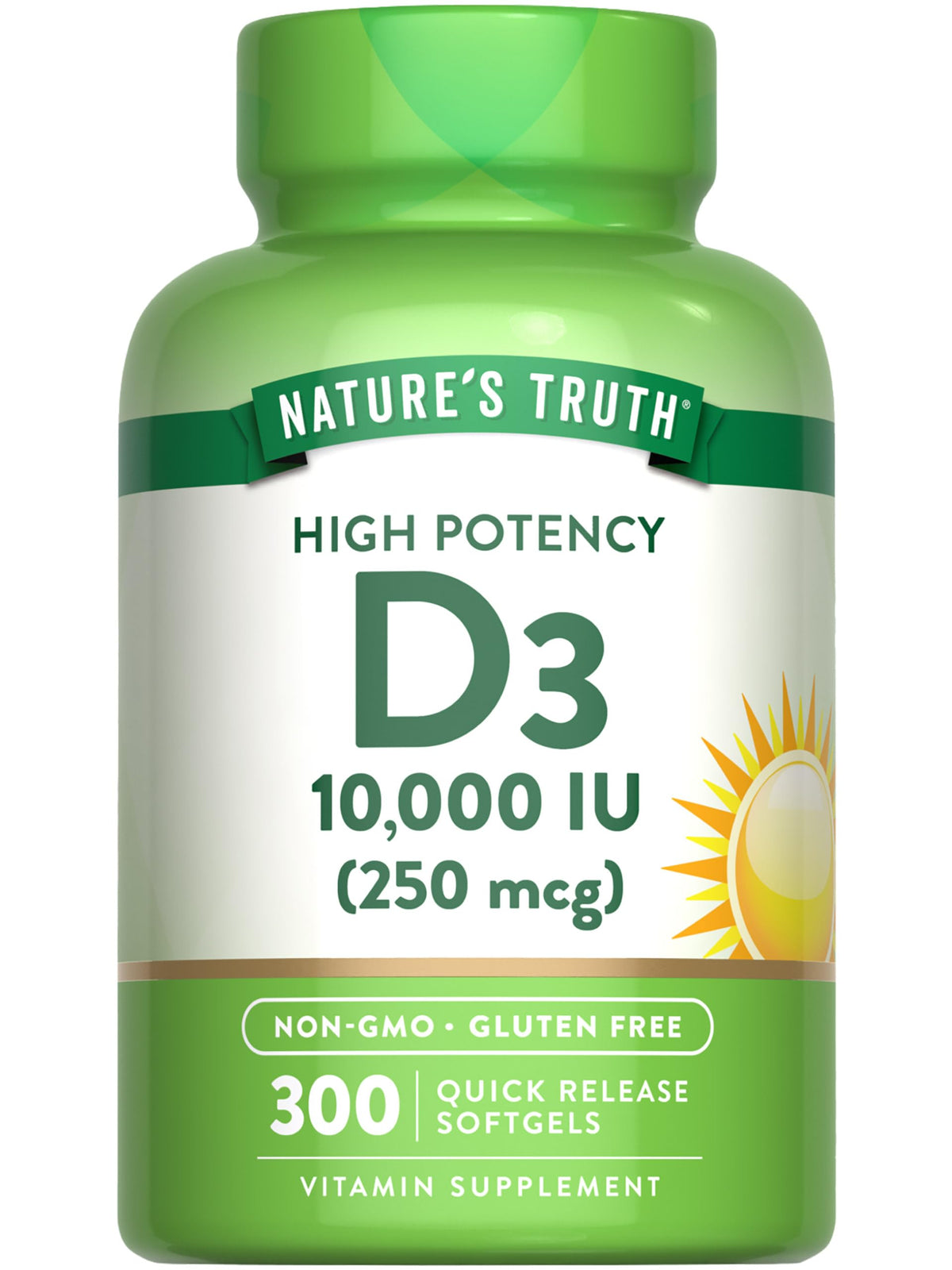 Nature's Truth Vitamine D3 10000 UI gélules molles vue de face