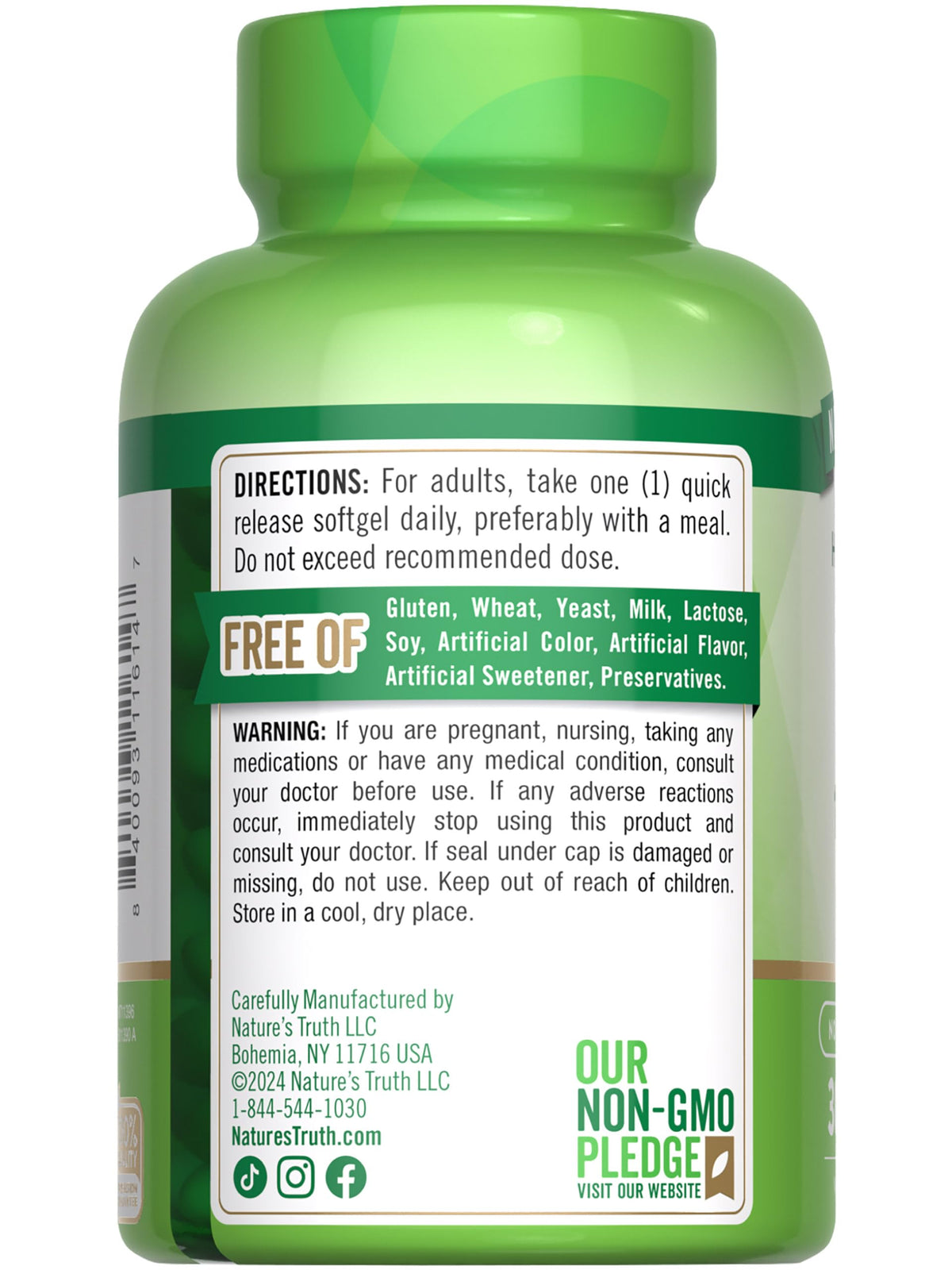 Nature's Truth Vitamine D3 gélules molles avec les dimensions de l'emballage