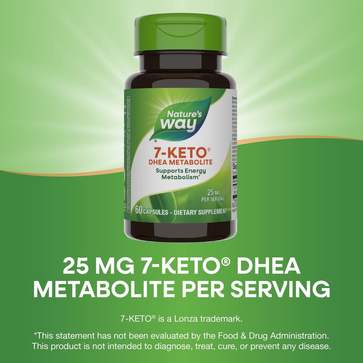 Nature's Way 7-Keto DHEA a balanced routine 25 mg capsules, close-up of capsules