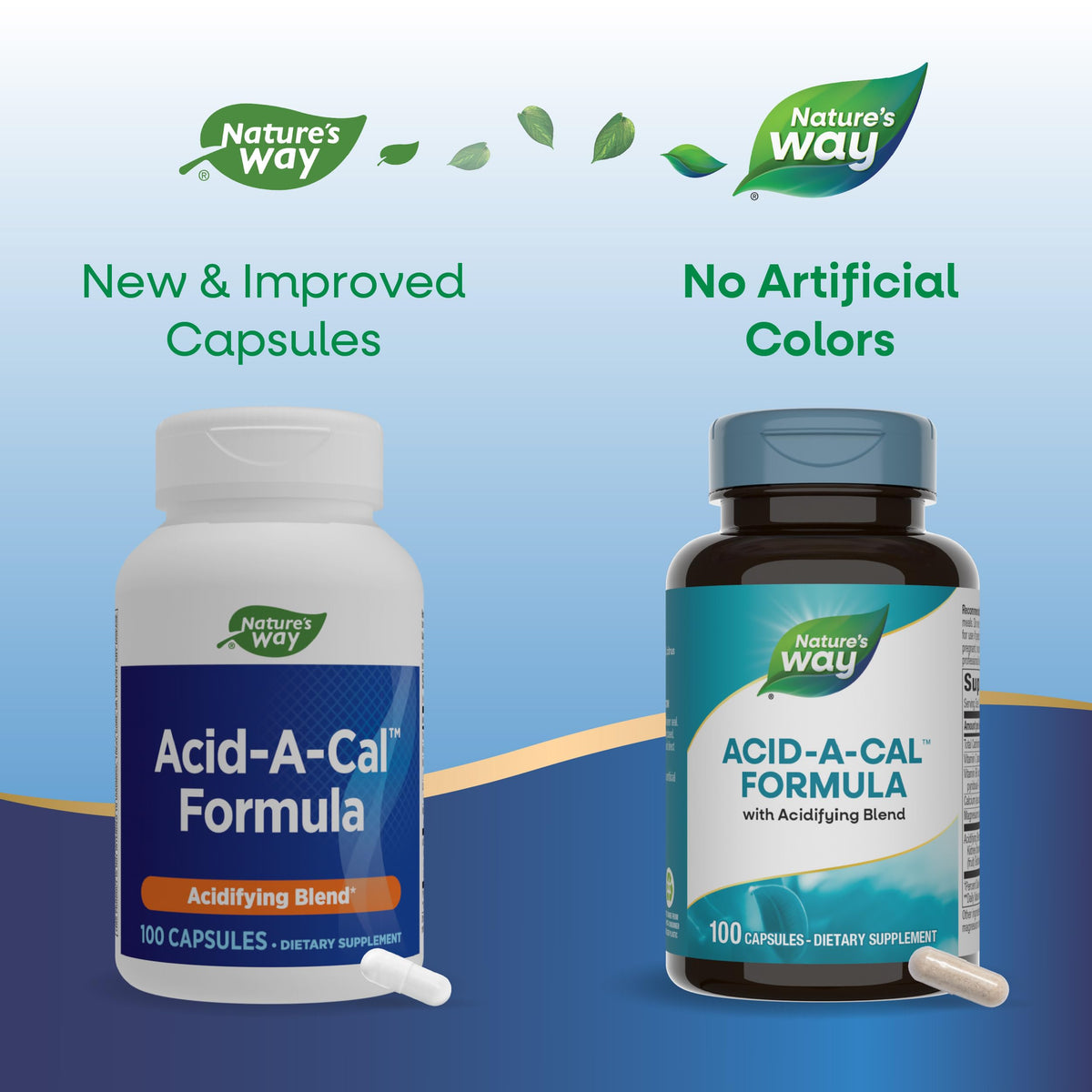 Nature's Way Acid-A-Cal gélules ouvertes sur une surface