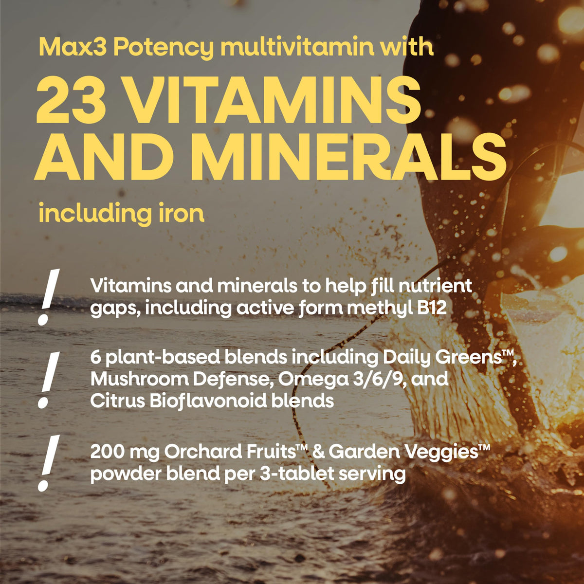Nature's Way Alive! Max3 Multivitamine avec fruits et légumes en arrière-plan