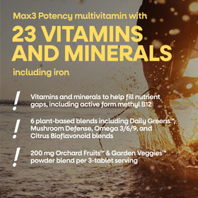 Nature's Way Alive! Max3 Multivitamine avec fruits et légumes en arrière-plan