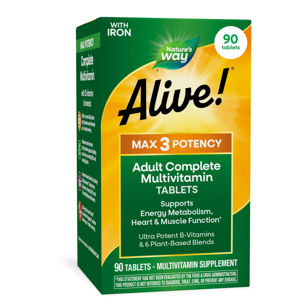 Nature's Way Alive! Max3 Multivitamine Quotidienne 90 comprimés vue de face