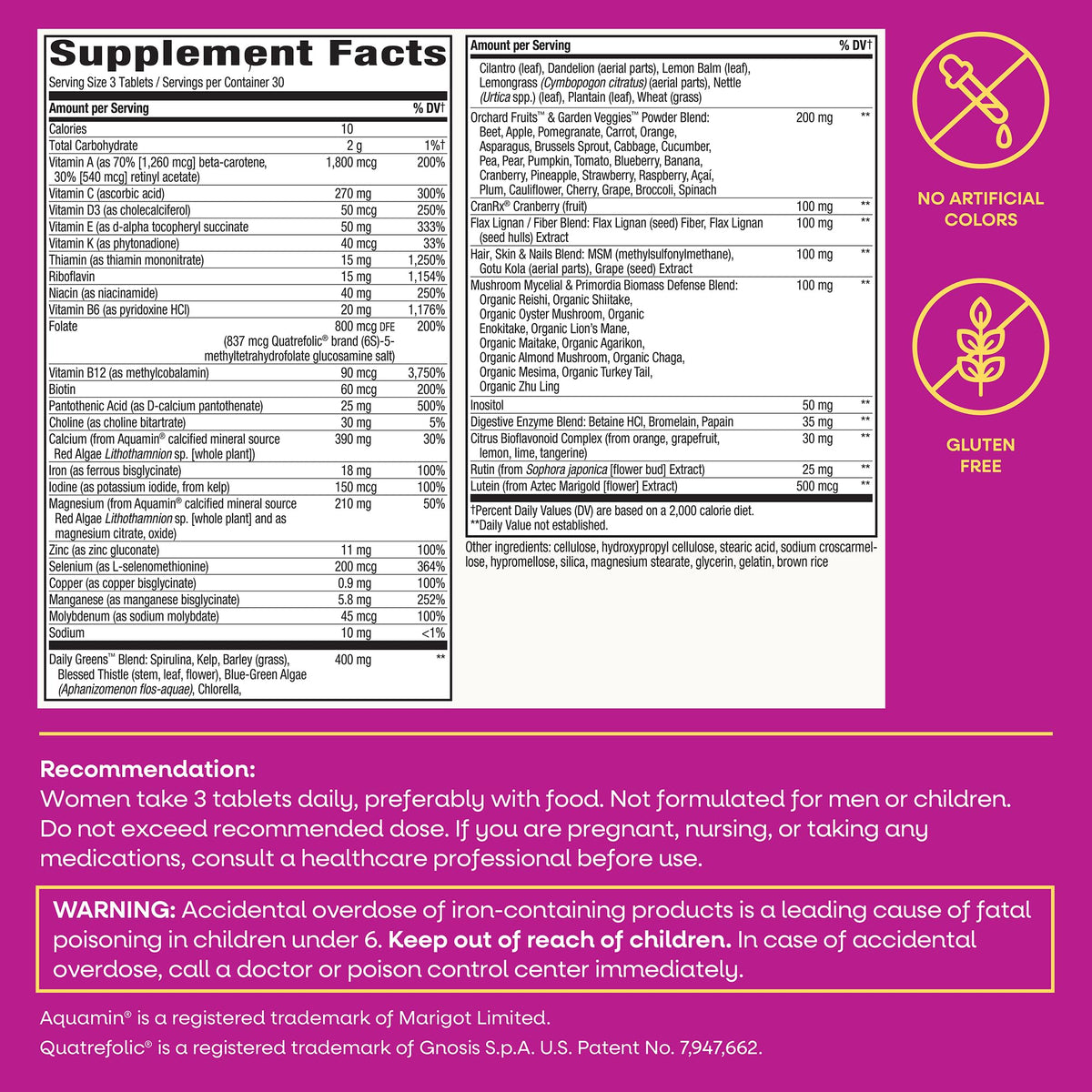 Nature's Way Alive! Max3 Potency Women's Complete Multivitamin, mise en scène avec des fruits et légumes