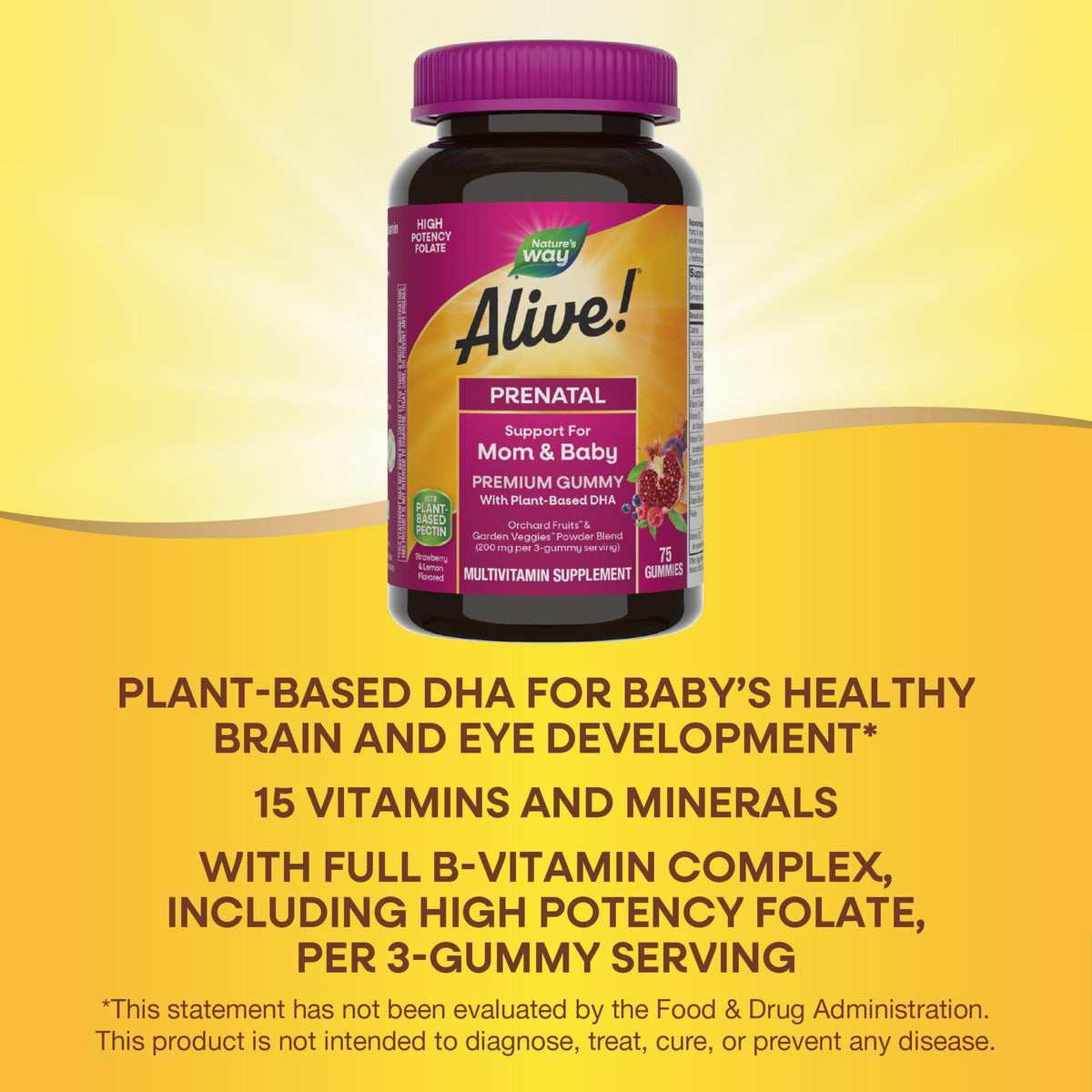 Nature's Way Alive! Multivitamines Prénatales Gélifiées, côté, gélifiés dans la main