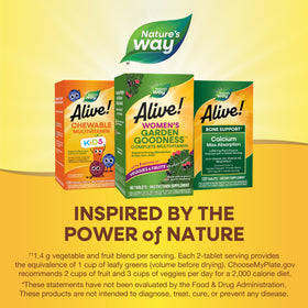 Nature's Way Alive! Women's Garden Goodness 60 comprimés avec bouteille ouverte