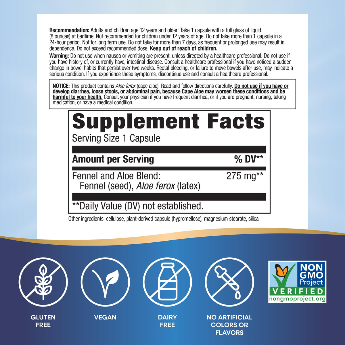 Nature's Way Aloe Vera avec Fenouil flacon ouvert
