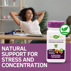 Nature's Way Ashwagandha 60 gélules sur fond blanc