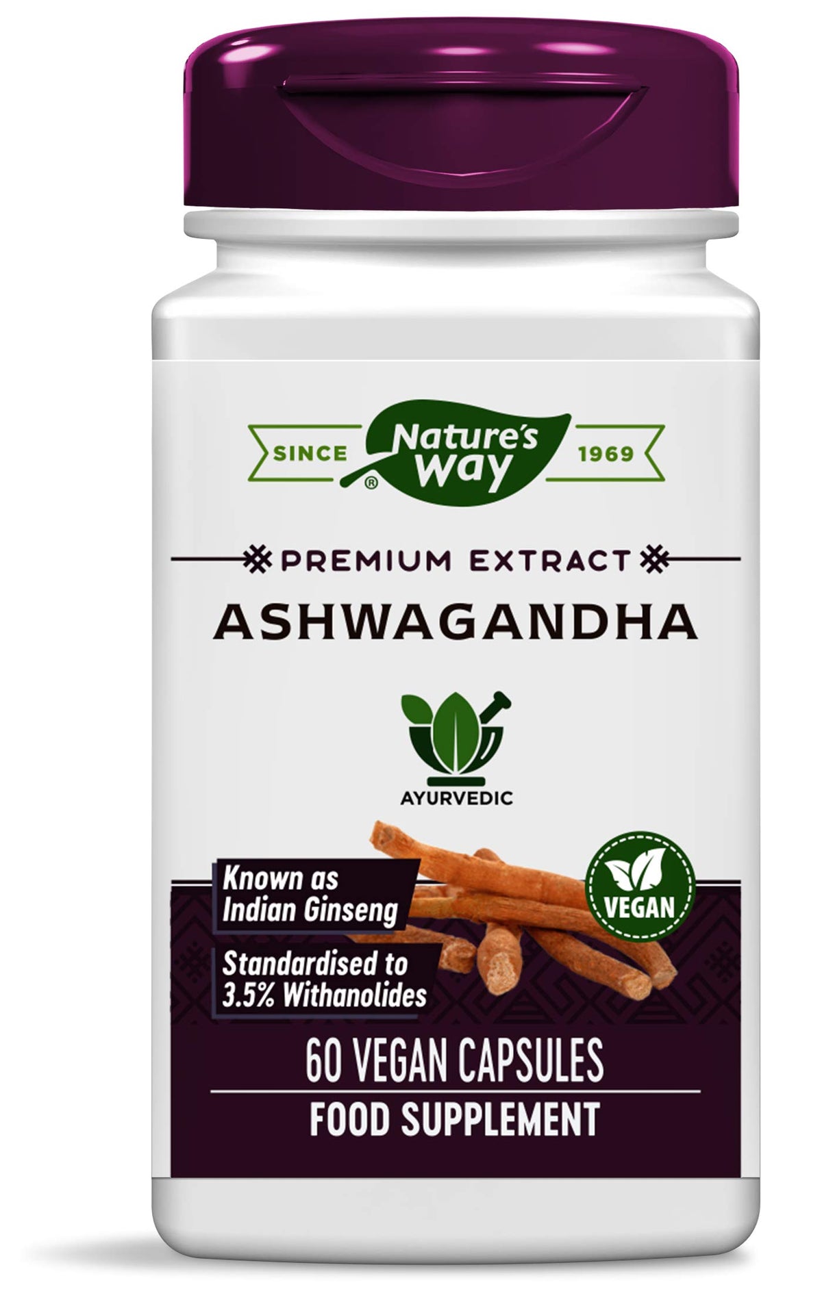 Nature's Way Ashwagandha 60 gélules végétales, vue de face