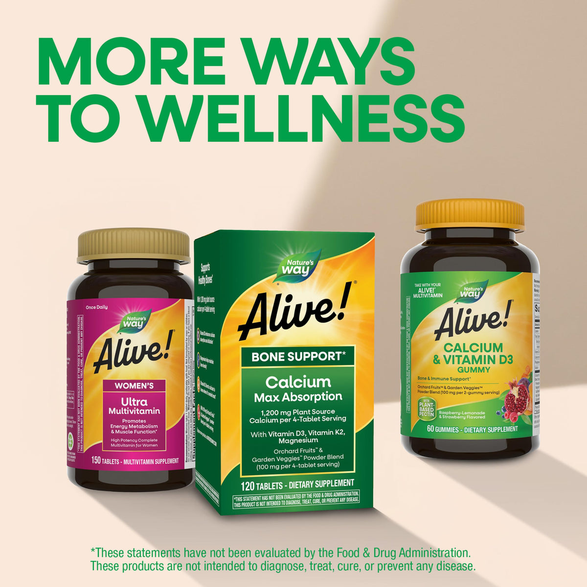 Nature's Way Calcium 1 200 mg 120 tablettes avec des légumes