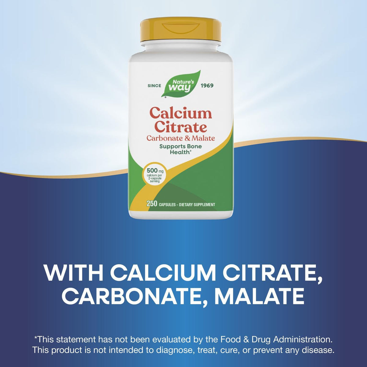 Nature's Way Calcium Citrate 500mg gélules, prise avec un verre d'eau