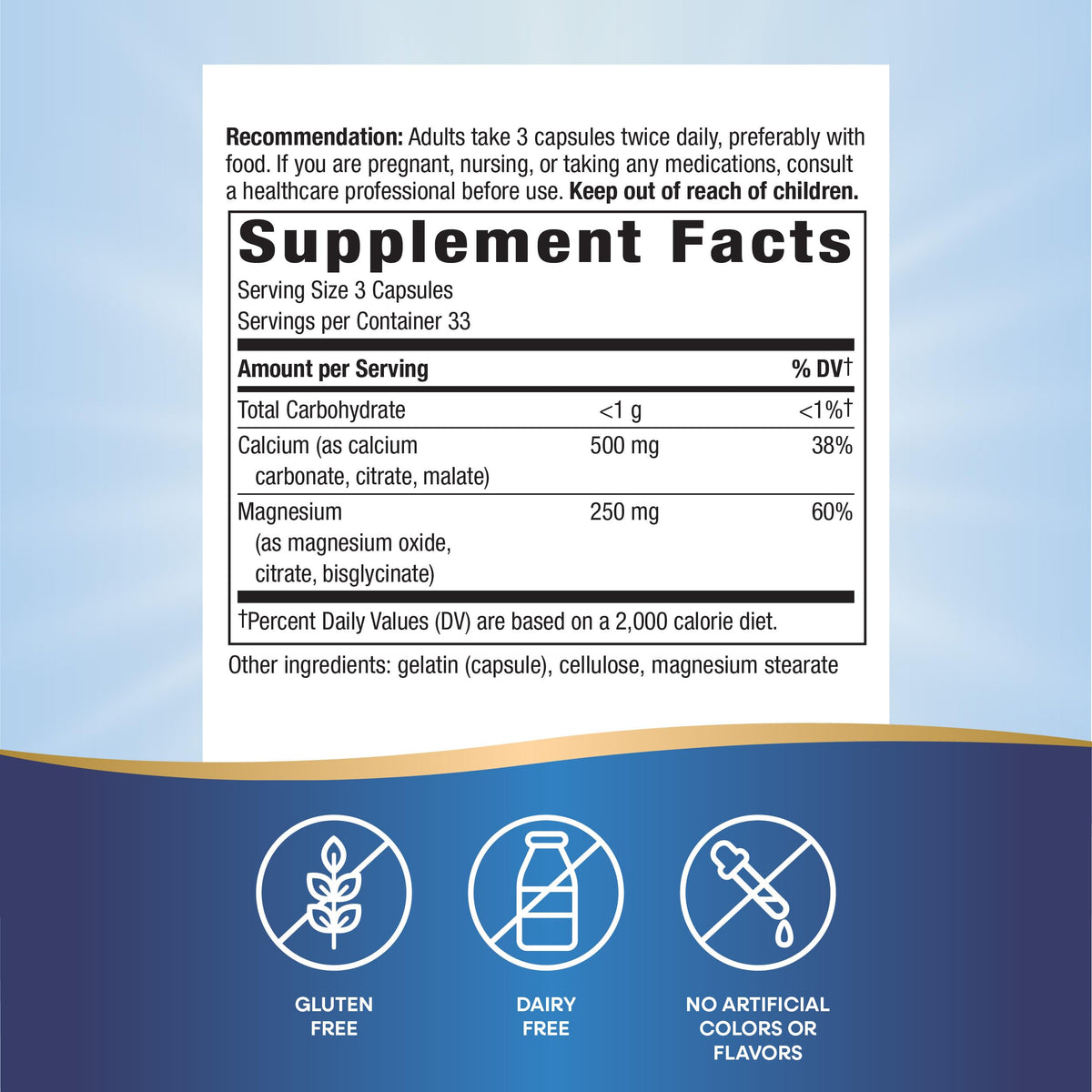 Nature's Way Calcium & Magnésium Complex 750 mg 100 capsules avec étiquetage
