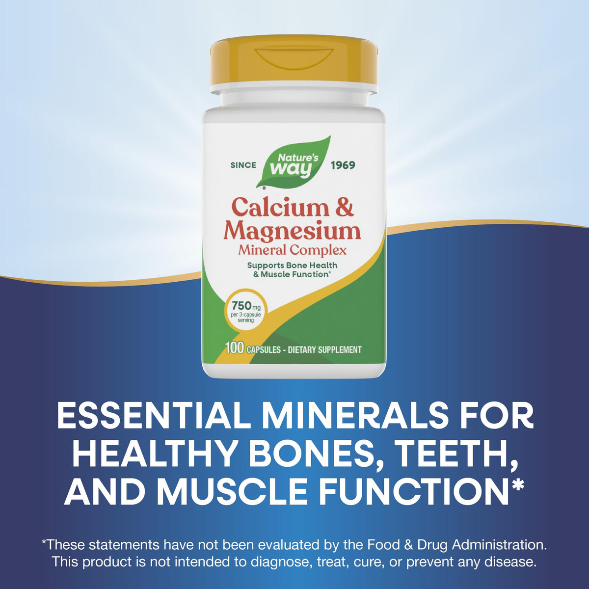 Nature's Way Calcium & Magnésium Complex 750 mg 100 capsules en main