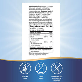 Nature's Way Calcium, Magnésium et Zinc 250 Capsules avec un verre d'eau