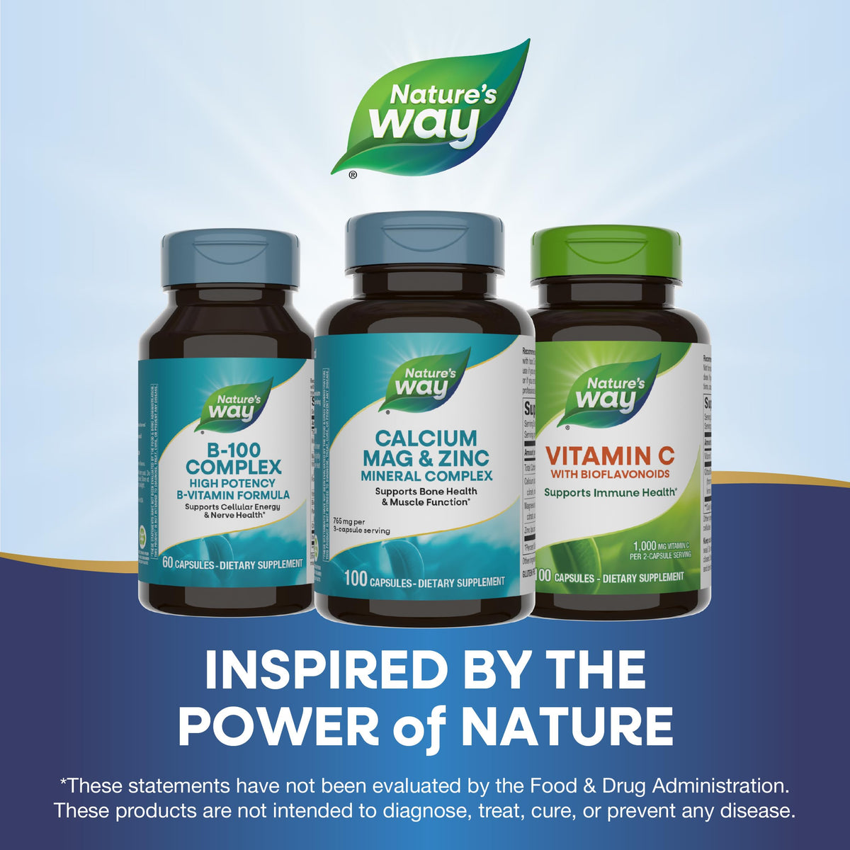 Nature's Way Calcium Magnésium Zinc, capsules dans un verre