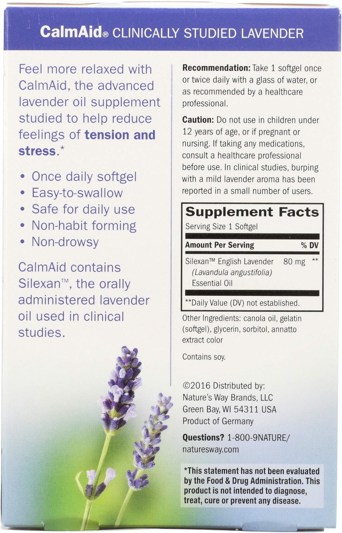 Nature's Way Calmaid 30 CT côté de la boîte