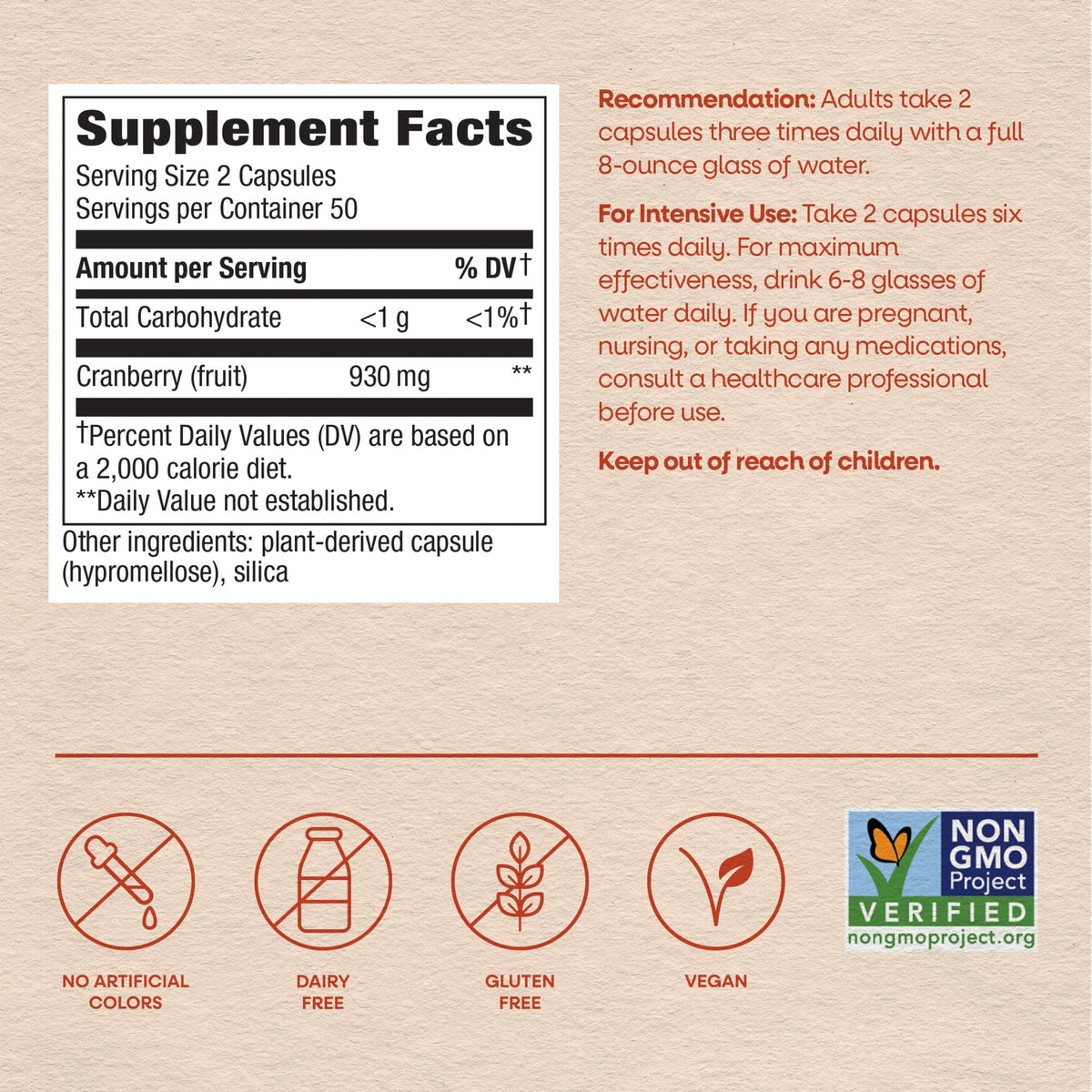 Nature's Way Capsules de Canneberge 930 mg côté emballage
