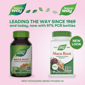 Nature's Way Capsules Racine de Maca 100 ct détails de l'étiquette