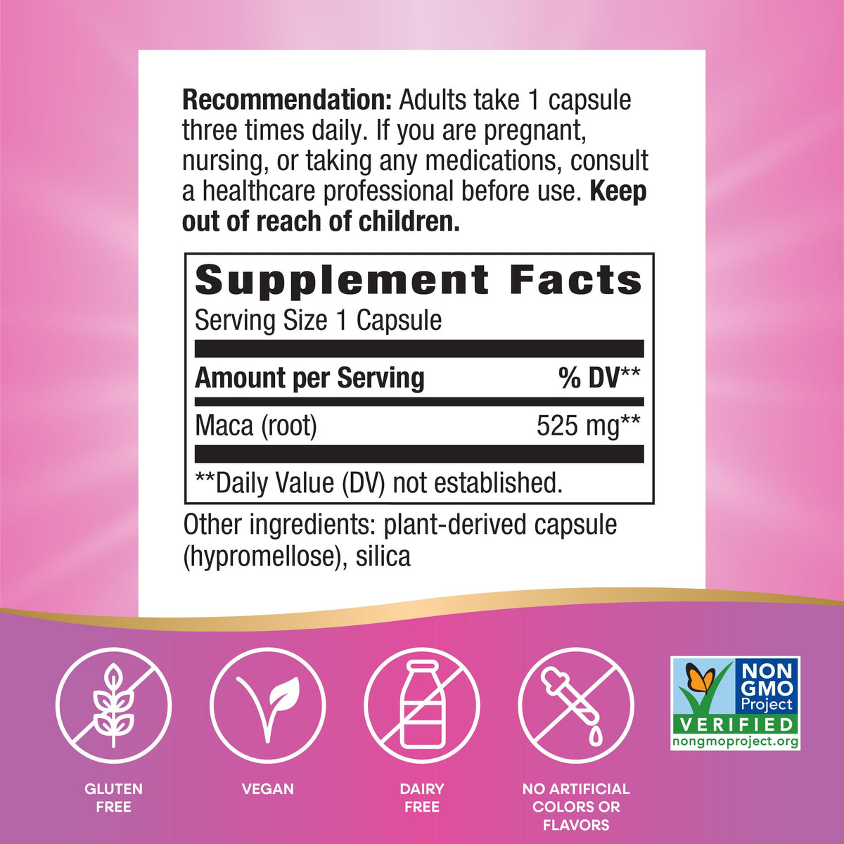 Nature's Way Capsules Racine de Maca 100 ct ouverte avec capsules visibles