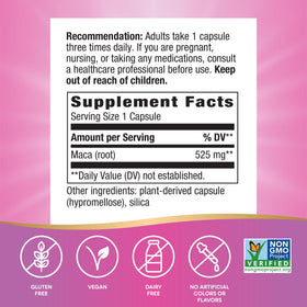 Nature's Way Capsules Racine de Maca 100 ct ouverte avec capsules visibles